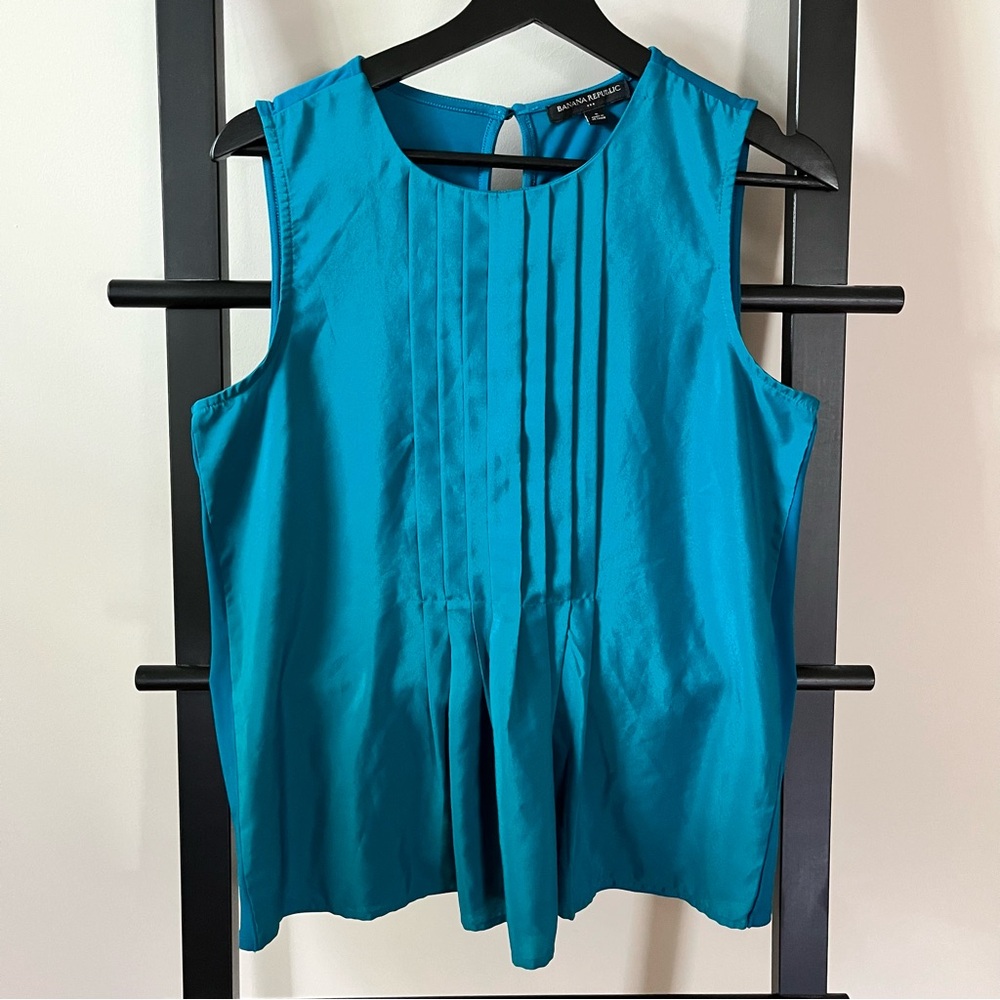 Banana Republic MIXED MEDIA PLEAT FRONT TOP Size S Teal